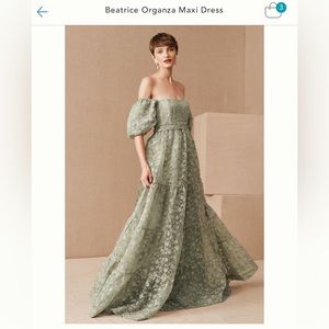 Anthropologie Beatrice organza maxi sage dress